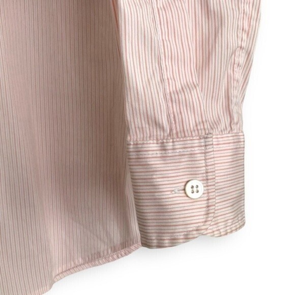 Theory Shirt Button Down Long Sleeve Orange White Stripe - Picture 4 of 9